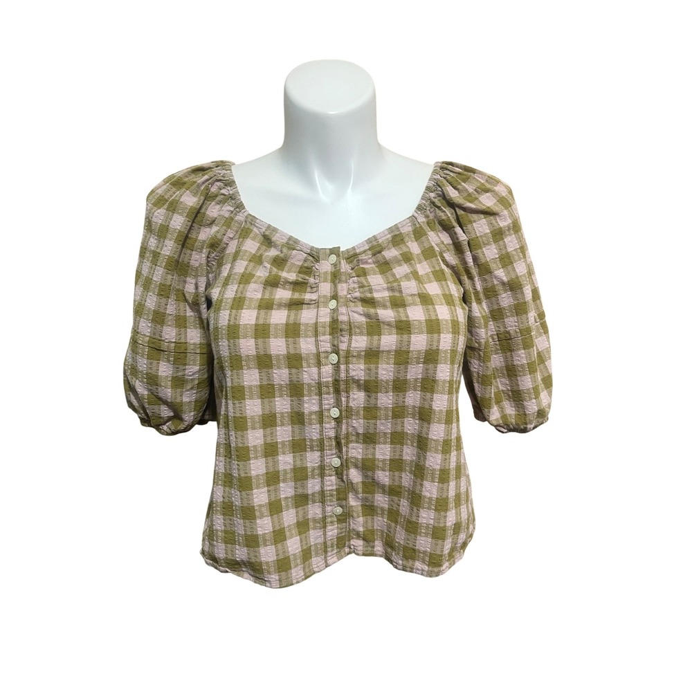 Universal Thread Gingham Puff Sleeve Blouse M Gre… - image 2